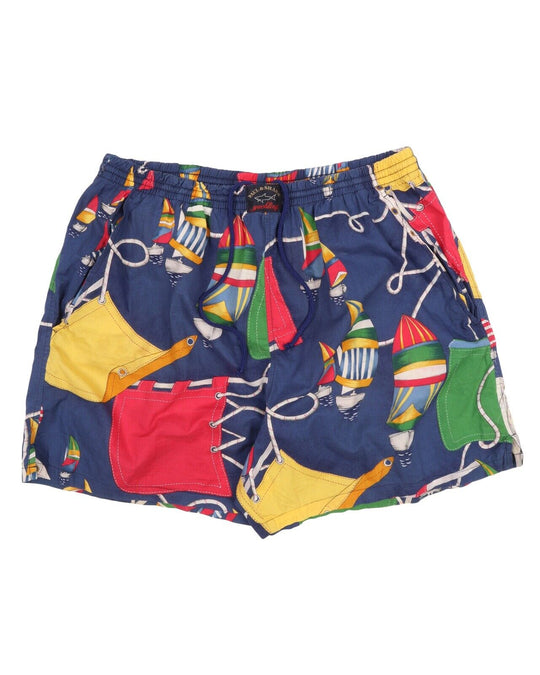 Men's Vintage PAUL & SHARK Multicolor Printed Cotton Bermuda Shorts Size XL