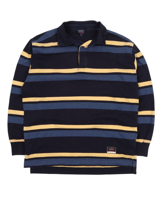 Men's PAUL & SHARK Navy Blue Striped Cotton Polo Neck Longsleeve Jumper Size L