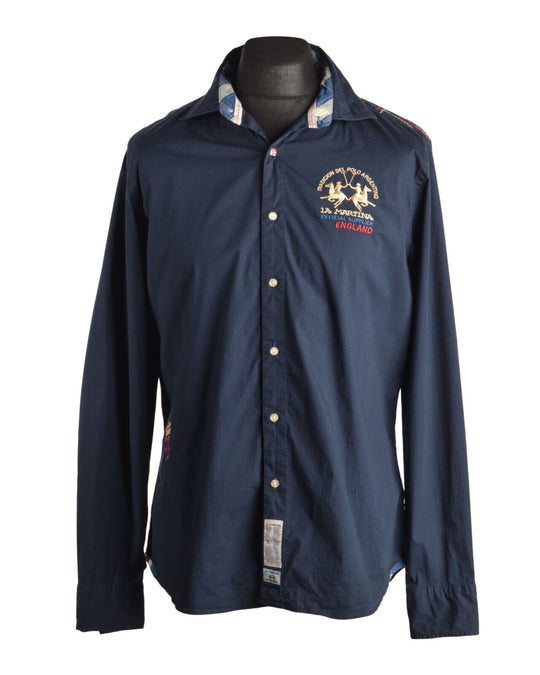 Men's LA MARTINA Navy Blue Cotton Shirt Size XL Slim FIt