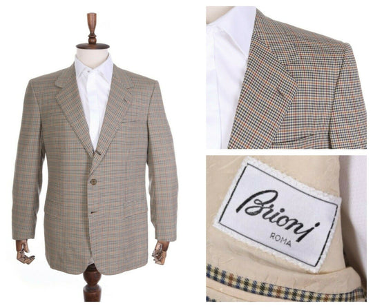 Men's Vintage BRIONI ROMA Multicolored Check 100% Wool Jacket Blazer Size 53 IT