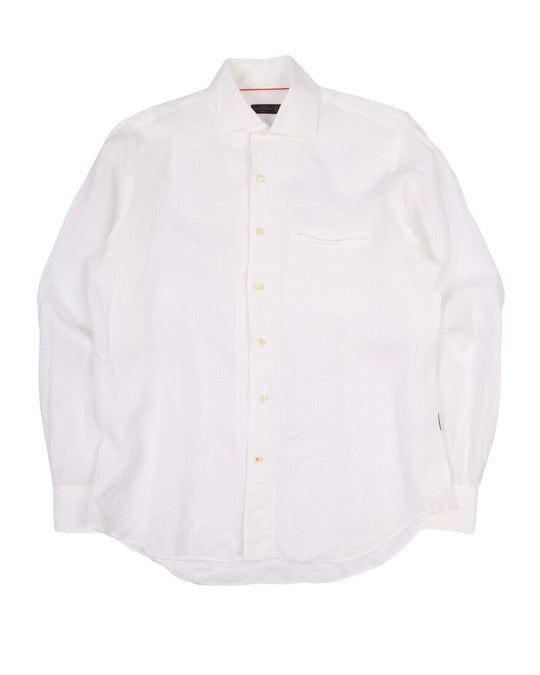 Men's CORNELIANI White 100% Linen Long Sleeve Summer Shirt Size ~ L