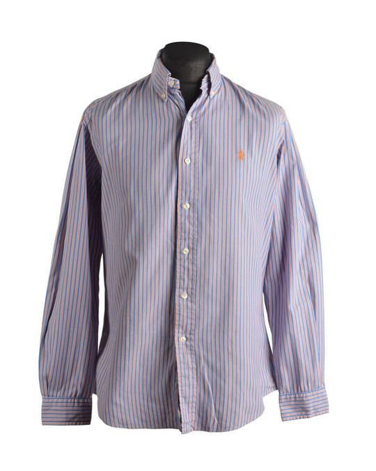 Men's POLO RALPH LAUREN Blue Striped Casual Cotton Shirt Size 15.5 / 39