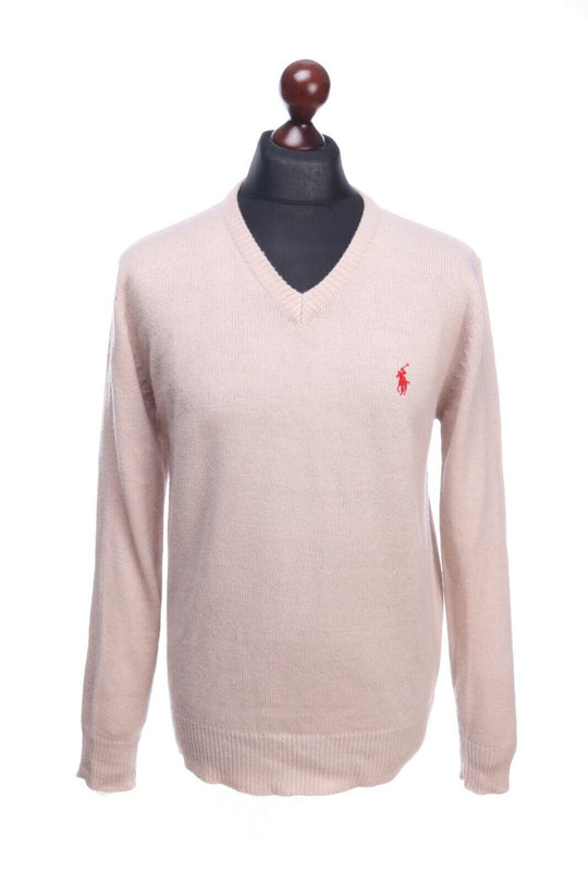 POLO RALPH LAUREN Beige Lambswool V-Neck Long Sleeve Sweater Jumper Size L