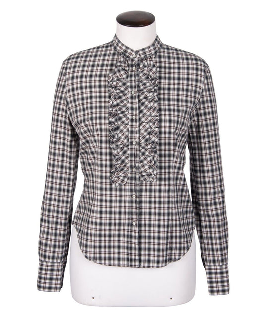 ALEXANDER MCQUEEN Shirt Bib Multicolor Check Cotton Longsleeve Size 42