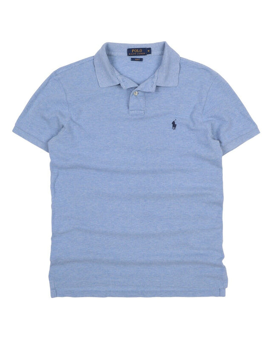 Men's Polo RALPH LAUREN Blue Melange Pique Polo Shirt Size M
