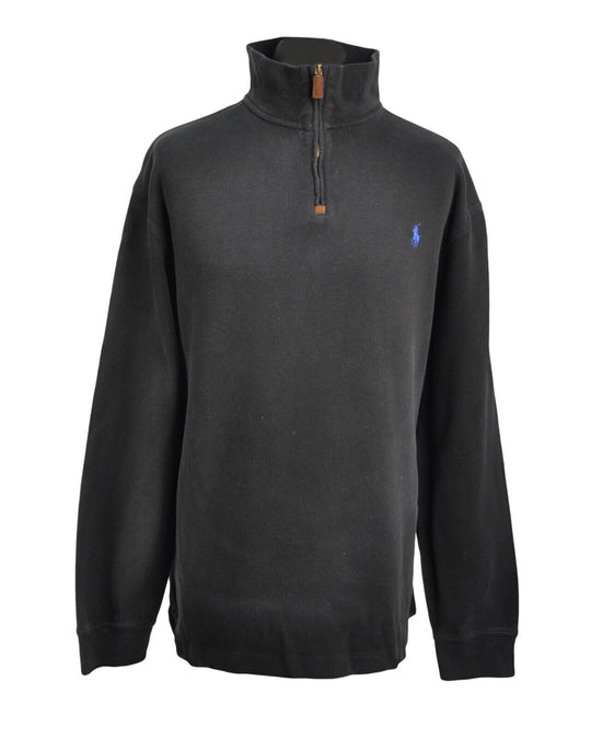 POLO Ralph Lauren Jumper Black Zip Neck Cotton Men's Pullover Size XXL