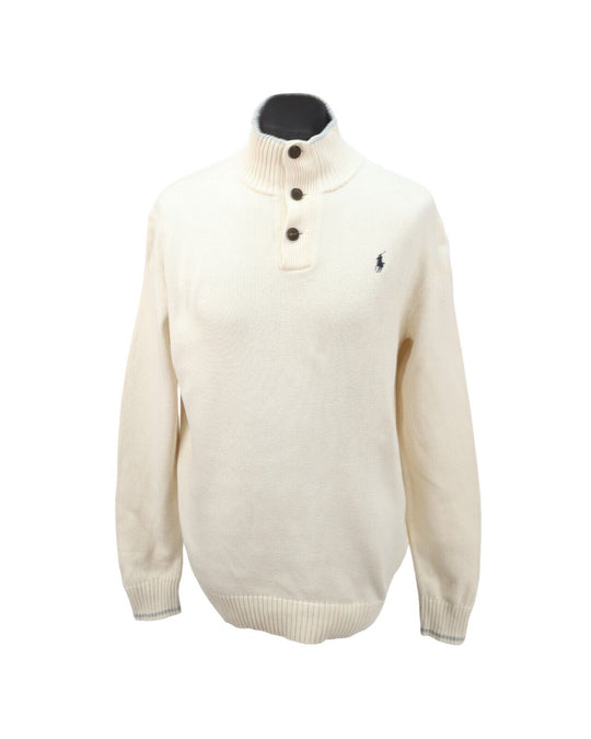 POLO RALPH LAUREN Sweater Jumper Beige Cotton Button Neck Men's  Size L