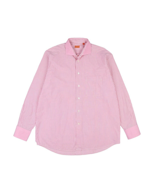 BRULI Dress Shirt White Pink Striped Cotton Men's Button Up Size 43 / 17