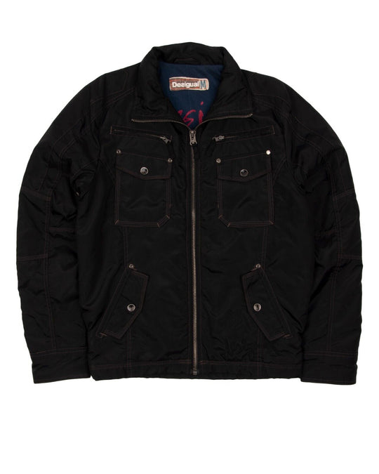 DESIGUAL Full Zip Jacket Black Nylon Men's Multipocket Size M