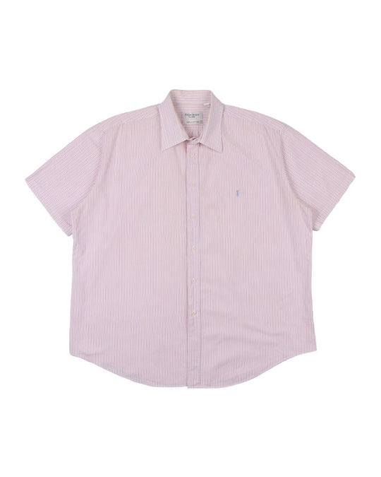 YVES SAINT LAURENT Shirt White Red Striped Cotton Men's Short Sleeve Size XL