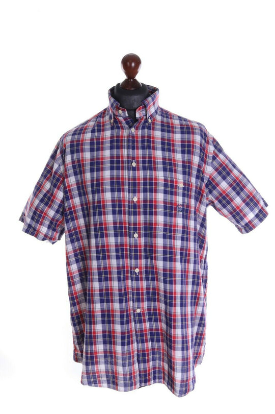 Men's PAUL & SHARK Multicolor Check 100% Cotton Short Sleeve Shirt Size 16 / 41