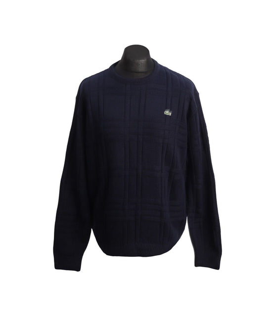 LACOSTE Jumper Navy Blue Cotton Blend Knit Men's Crew Neck Size 5 / L
