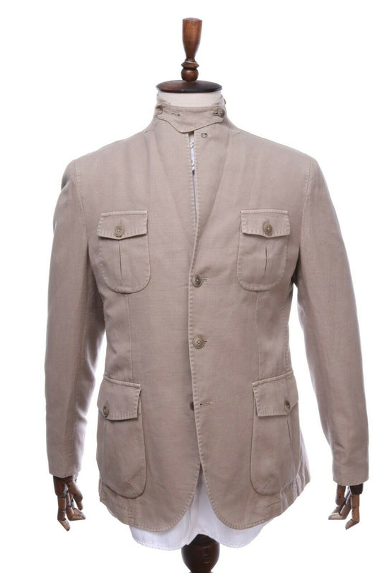 L.B.M.1911 Beige Limited Edition Cotton Linen Blazer Safari Jacket Size 52