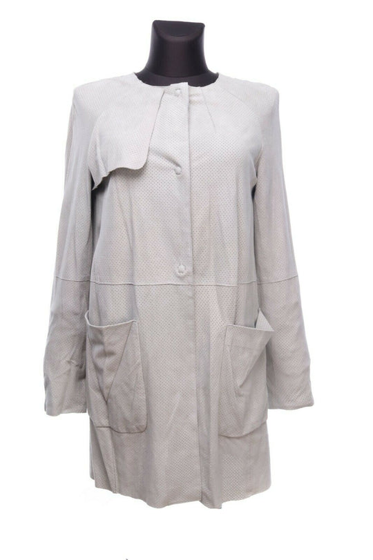 Women's BROGDEN Light Grey 100% Goat Perforated Leather Jacket Size 42 / s