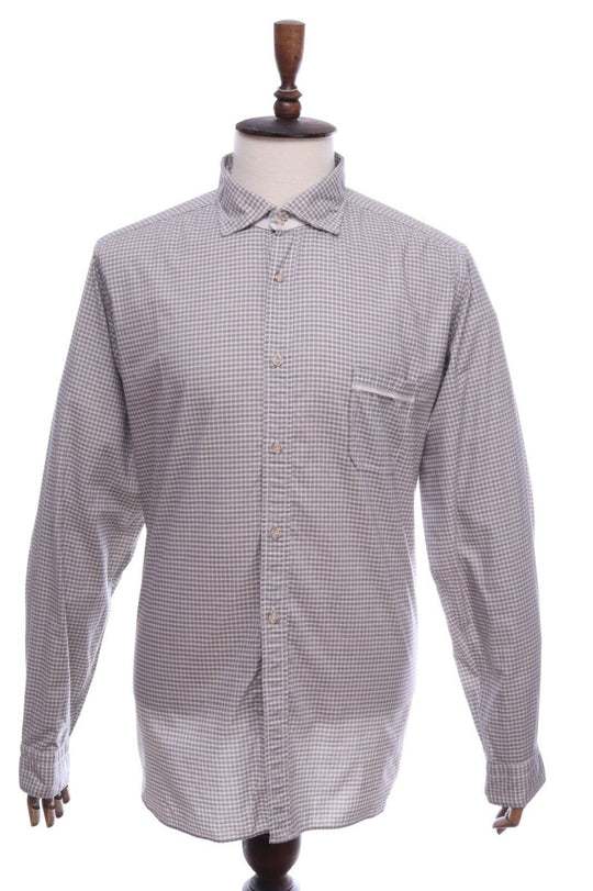 Men's TINTORIA MATTEI 954 Grey Check Slim Fit Shirt Size XL
