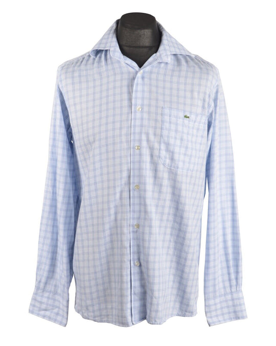 Men's LACOSTE Blue Check Textured Cotton Shirt Size 40