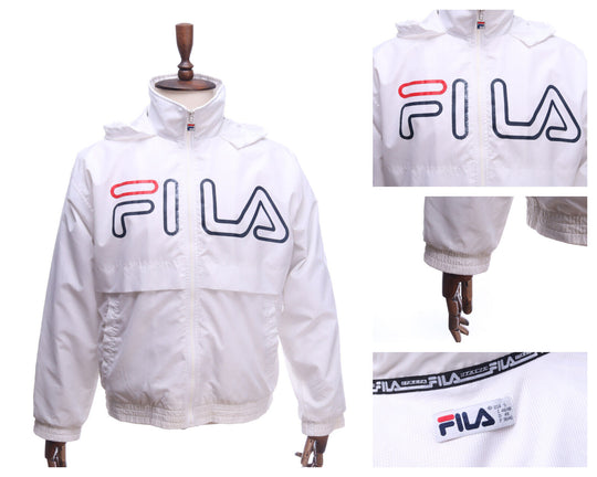 FILA White Big Logo Windbreaker Jacket Size US S D 48