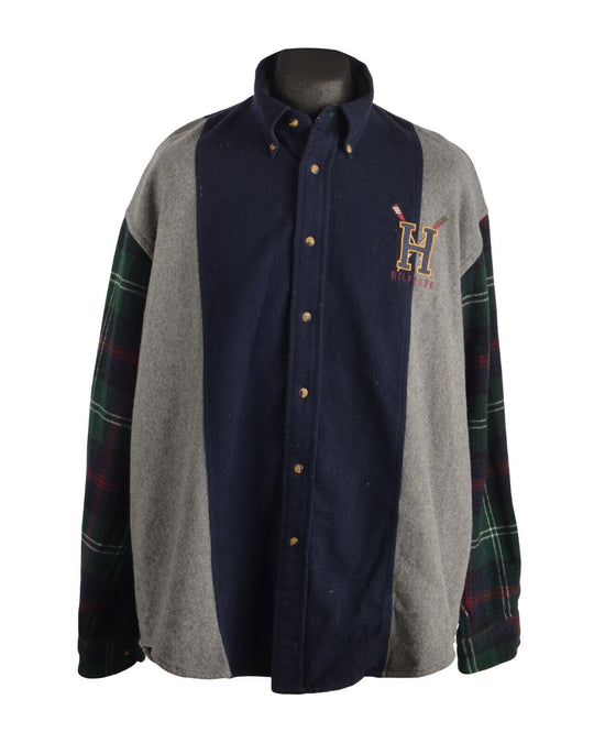 Men's TOMMY HILFIGER Blue Flannel Cotton Plaid College Rowing Shirt Size L