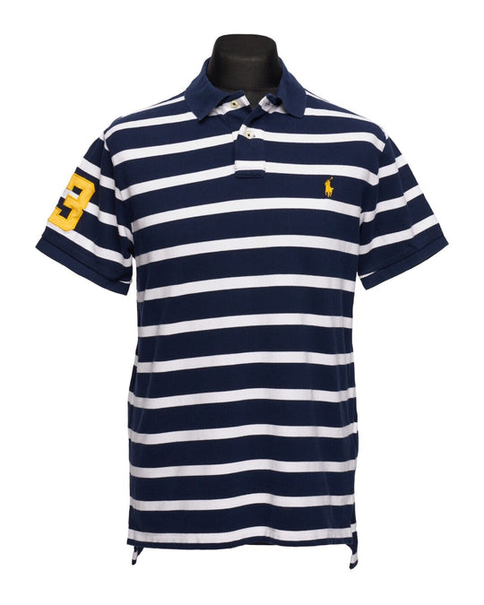 POLO RALPH LAUREN Polo Shirt Navy White Striped Cotton Men's Short Sleeve Size L