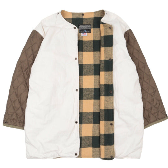 AVIREX Vintage Brown White Quilted Synthetic Aviator Jacket Snap Lining Size XL