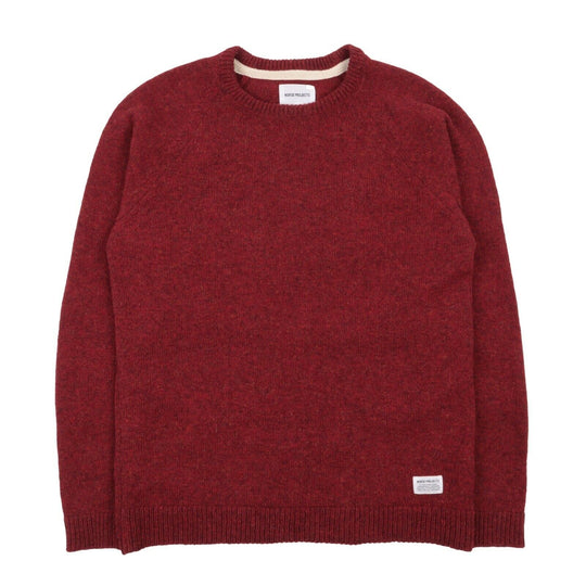 Men's NORSE PROJECTS Birnir Shetland Red Wool Crew Neck Jumper Size s