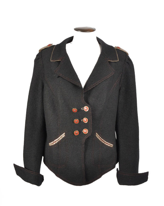 Tostmann Jacket Black 100% Wool Collared Double Breasted Womens Blazer Size 46