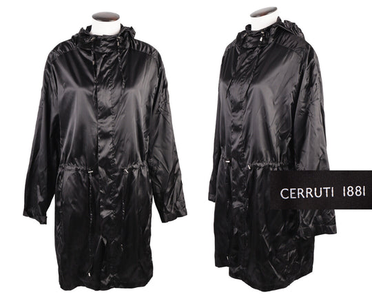 Men's CERRUTI 1881 Black Single Layer Satin Parka Rain Coat Long Jacket Size M
