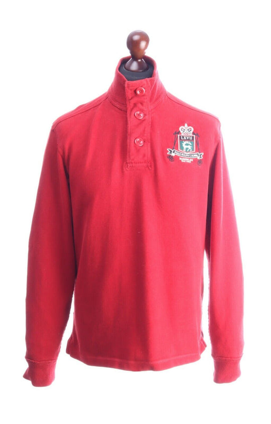 POLO RALPH LAUREN Red Cotton Button Neck Jumper Sweater Size M