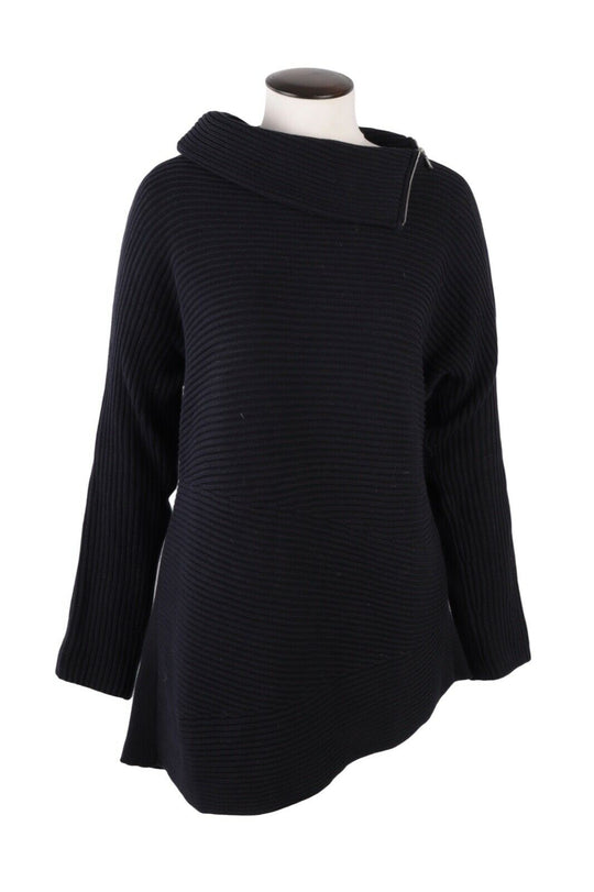 Women's BOGNER Black Zip Neck Ribbed Cotton Knitted Jumper Size 42 / L