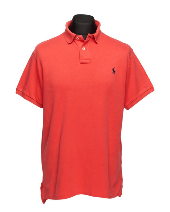 RALPH LAUREN Polo Shirt Red Pique Cotton Men's Short Sleeve Custom Fit Size L