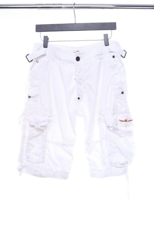 AERONAUTICA MILITARE White Cotton Logo Cargo Shorts Size 46 IT