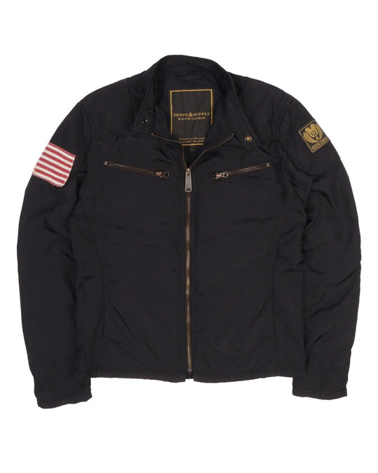 Men's RALPH LAUREN Denim & Supply Black Short Nylon Biker Jacket Size S