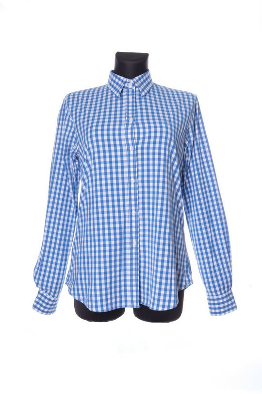 Women's GANT Blue Cotton Check Fitted Long Sleeve Shirt Size 42