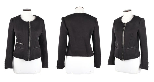 Women's IRO Astrid Black Wool Zip Collarless Knitted Blazer Jacket Size 3 / M