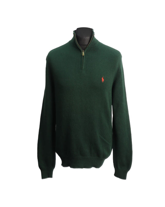 POLO RALPH LAUREN Jumper Green Cotton Zip Neck Men's Size M