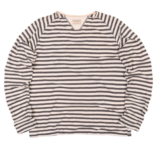 Men's NUDIE JEANS Black White Striped Long Sleeve Size L