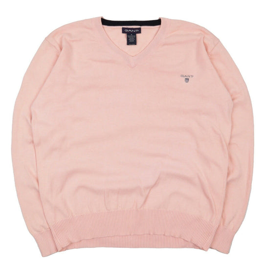 Men's GANT Pink Cotton V Neck Jumper Size M