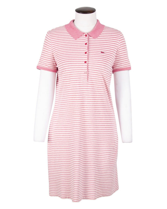 LACOSTE Dress Pique Cotton Pink Strpied Cotton Women's Polo Size 40