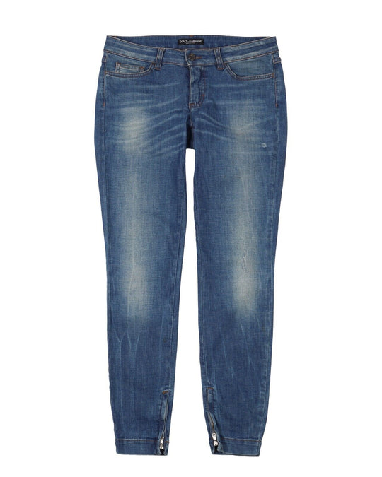 DOLCE & GABBANA Jeans Blue Stretch Tapered Ankle Zip Womens Denim Size 40