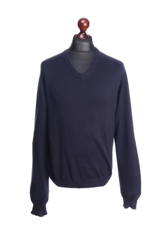 HACKETT LONDON Italy Navy Blue Pima Cotton V-Neck Jumper Size L