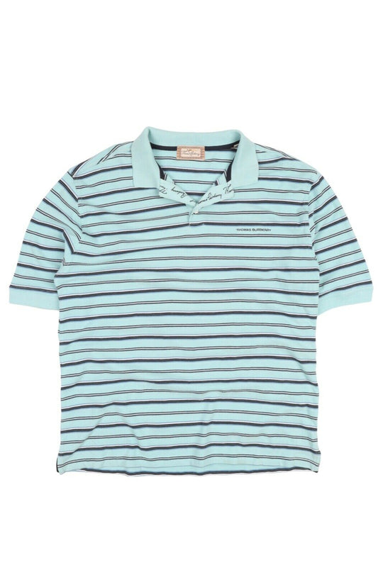 Men's Vintage THOMAS BURBEERRY Pique Cotton Blue Striped Polo Shirt Size L