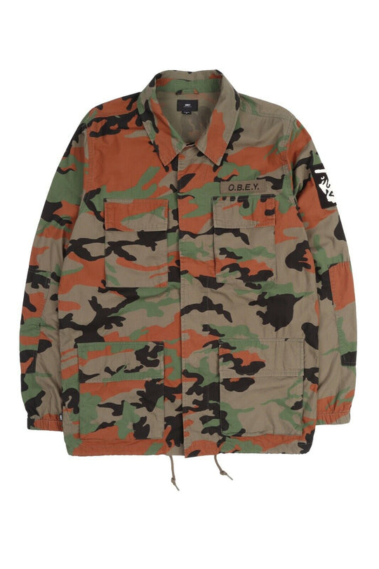 Men's OBEY Worldwide Green Camo Snap Coach Jacket Size M