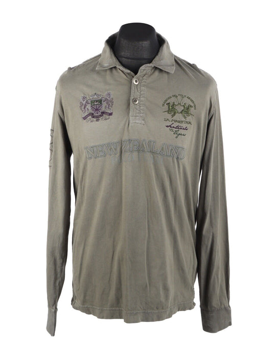 LA MARTINA Longsleeve Polo Shirt Olive Green Dyed Pique Cotton Men's Size XL