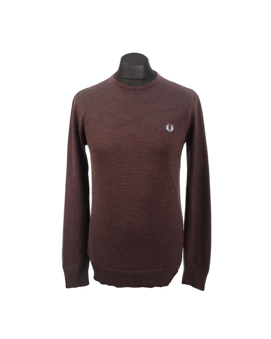 FRED PERRY Jumper  Brown Merino Wool Knit Crew Neck Men's Size XS