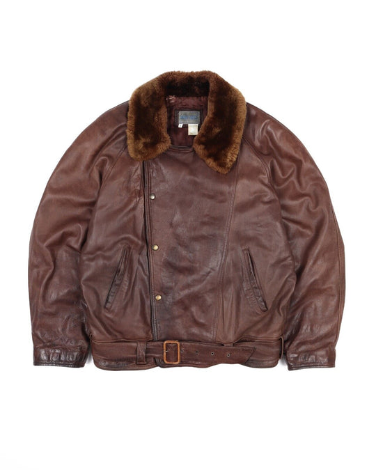 Vintage KENZO Jacket Brown Leather Shearling Collar Aviator Bomber Size 2