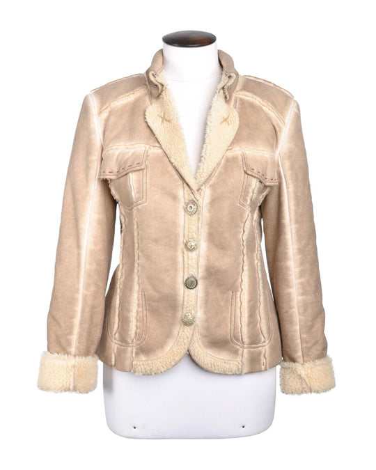 BOTTEGA Jacket Brown Faux Shearling Womens Fleece Lining Coat Blazer S