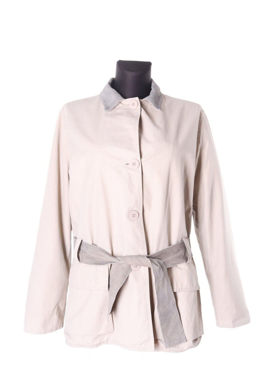 Women's ARMANI COLLEZIONI Beige Cotton Blend Belted Jacket Trench Coat Size 46