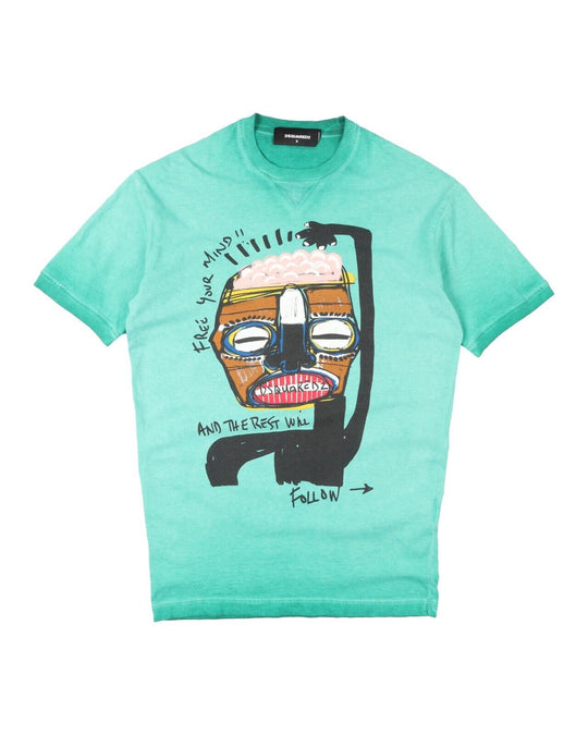 DSQUARED Green Cotton Print Logo Men's T-Shirt Size S