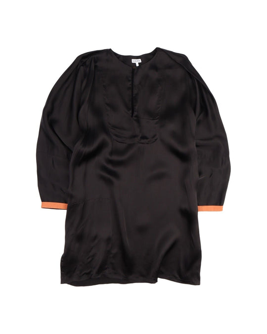 LOEWE Tunic Black Satin Women's Dress Size ~ L