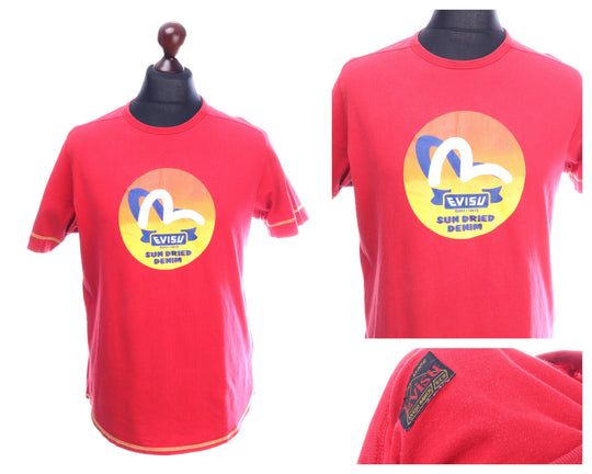 Men's EVISU Runch Red Cotton Big Logo T-Shirt Tee Size XL